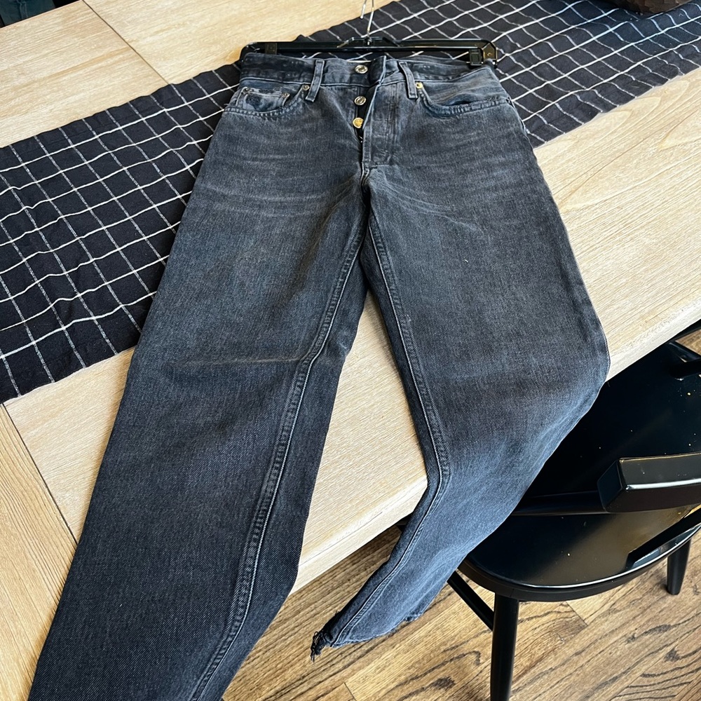 Agolde Lana crop -faded black, distressed bottoms, no stretch,